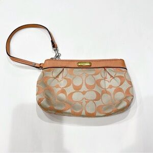 Coach Signature Monogram Wristlet Clutch Women Small Peach Canvas Chic Y2K Retro